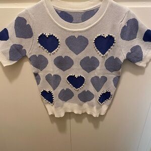 Blue Heart Patterned Knit Top
